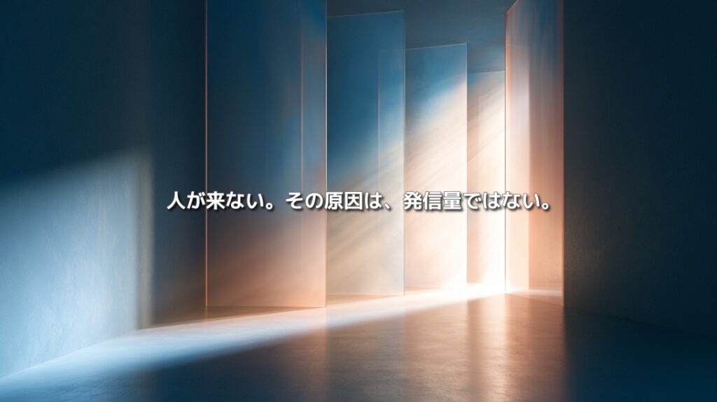 集客できない4つの原因を、光の道を遮る複数の半透明な壁で表現したイメージ