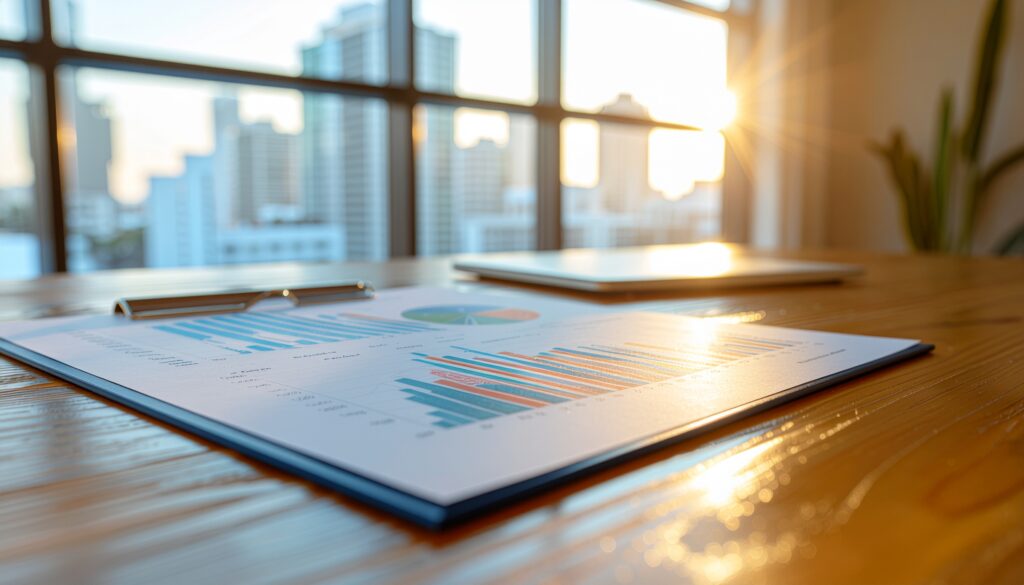 上場企業のサステナビリティ開示を示す年次報告書とデータ可視化グラフのイメージ