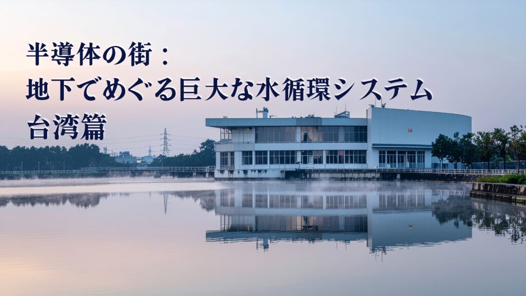 夜明けの水処理施設と静かな水面の反射（台湾・新竹）