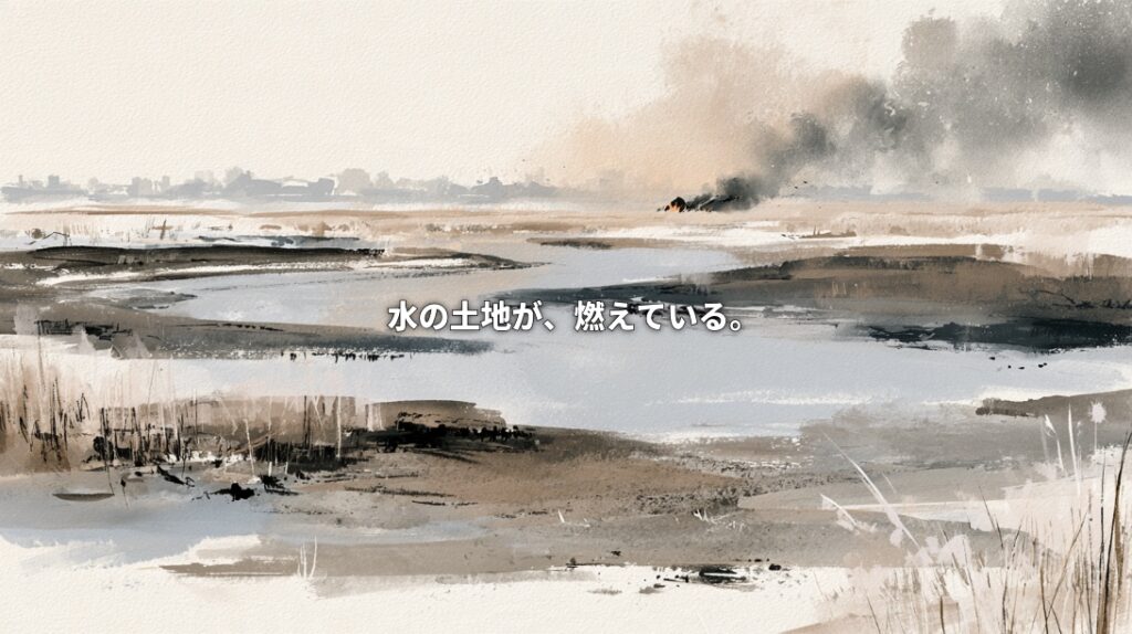 水の土地が、燃えている。