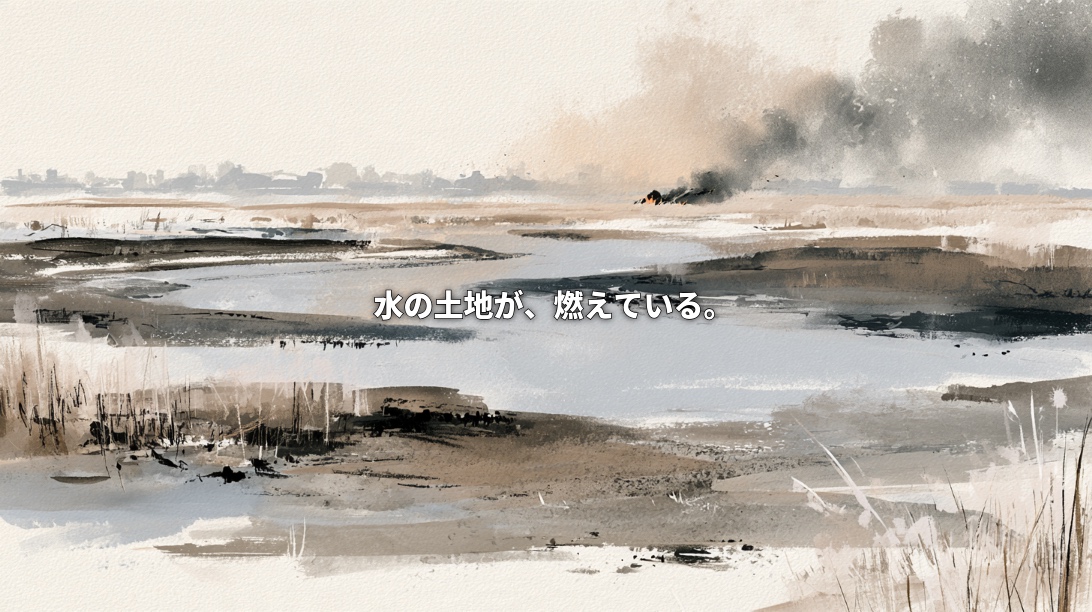 水の土地が、燃えている。