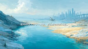 砂が減少した河川と、その先に広がる高層都市を描いた世界の砂危機のイメージ