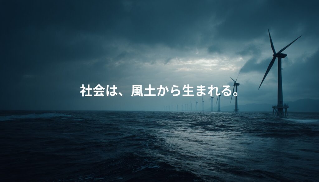 秋田県沖の洋上風力発電 日本海に並ぶ風力タービン