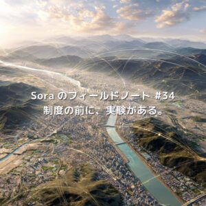 広島の都市と山間地域をデジタルネットワークが結ぶスマートシティのイメージ。ひろしまサンドボックスによる社会実証と都市データの可視化を象徴する風景。