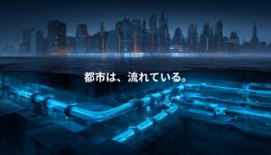 都市の地下に広がる水道管ネットワークと夜景｜水インフラによって支えられる都市構造