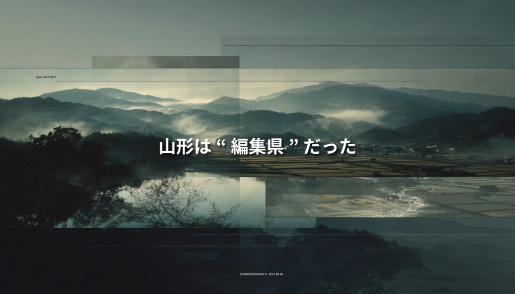 山形の山並みと田園風景を重ねたビジュアルに「山形は“編集県”だった」という文字を配置した記事アイキャッチ画像