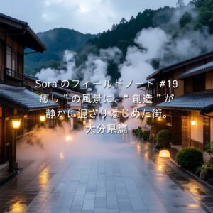 湯けむりが立ちのぼる別府の温泉街と早朝の街並み