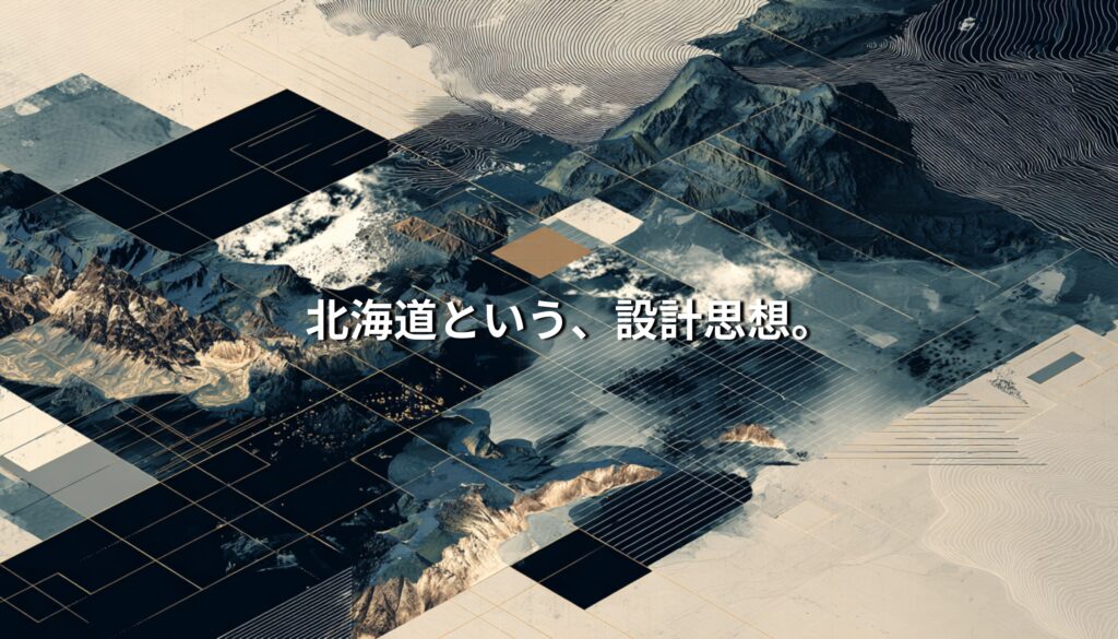 北海道の山岳と都市構造を抽象的に重ね、設計思想としての土地を表現したビジュアル