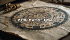 時間が文化や暦によって異なることを象徴する円形の暦図