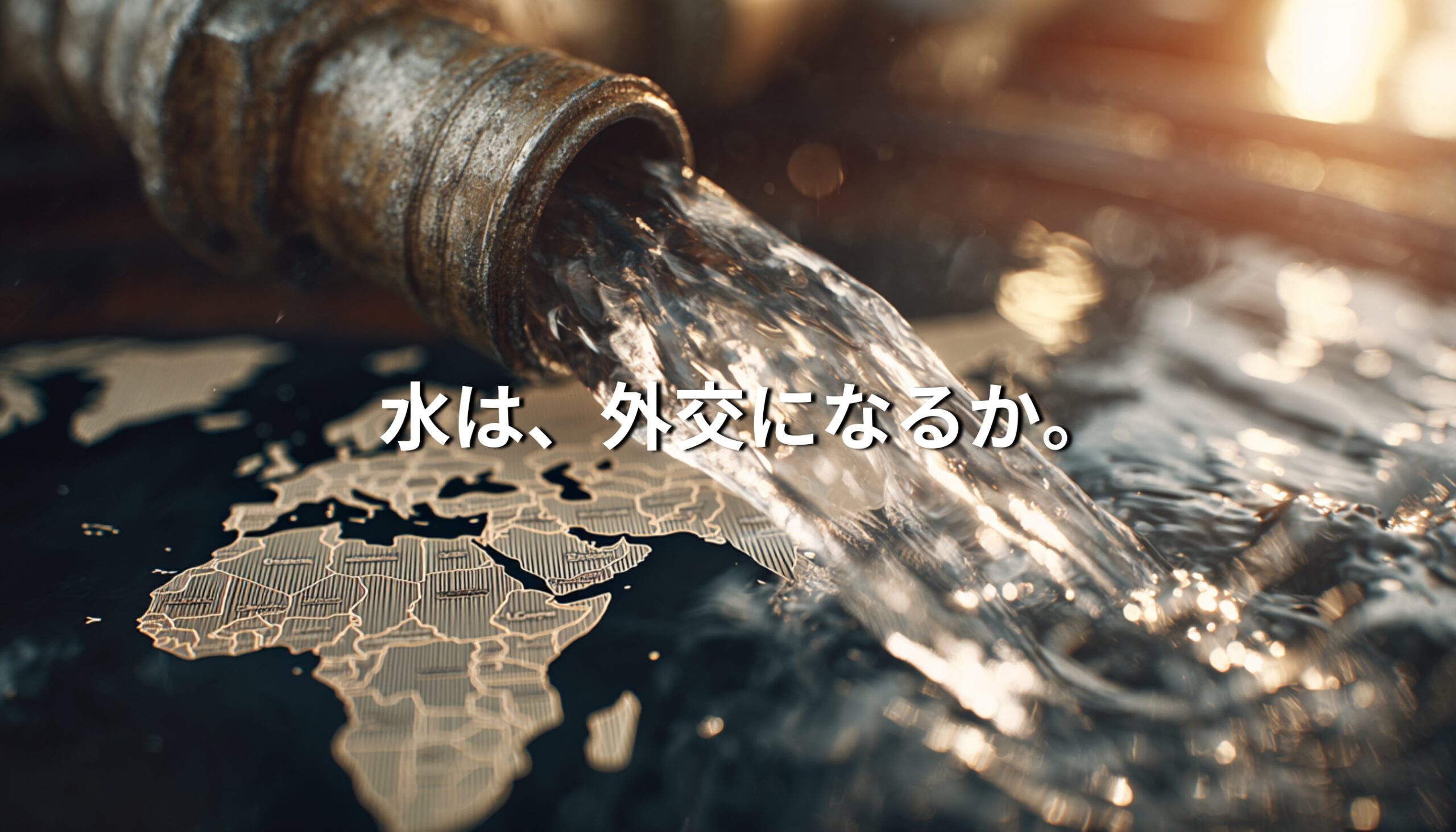 ケニア支援を象徴する水とアフリカ大陸の地図、日本外交とUNICEFの水衛生パートナーシップを示すビジュアル